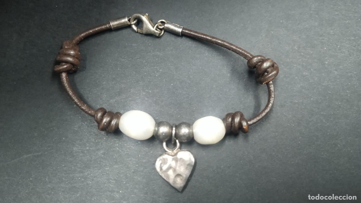 Joyeria: Pulsera cuero plata y perlas corazon - Foto 1