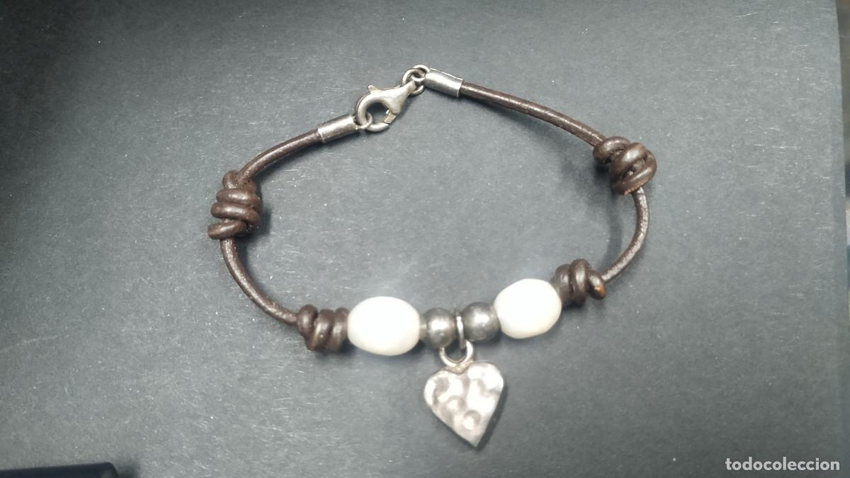 Joyeria: Pulsera cuero plata y perlas corazon - Foto 2