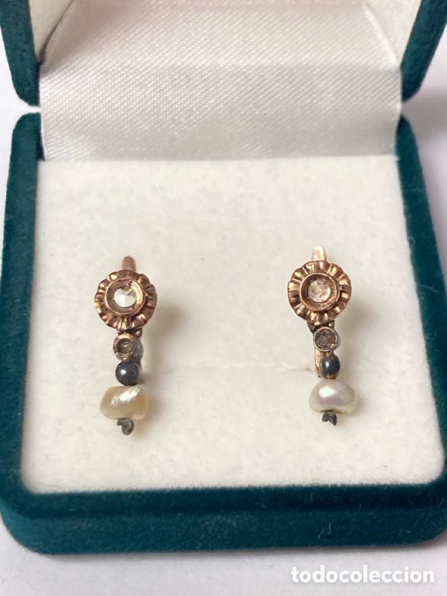 Gioielleria: Pendientes isabelinos de oro 14k perlas y zafiros Siglo XVII