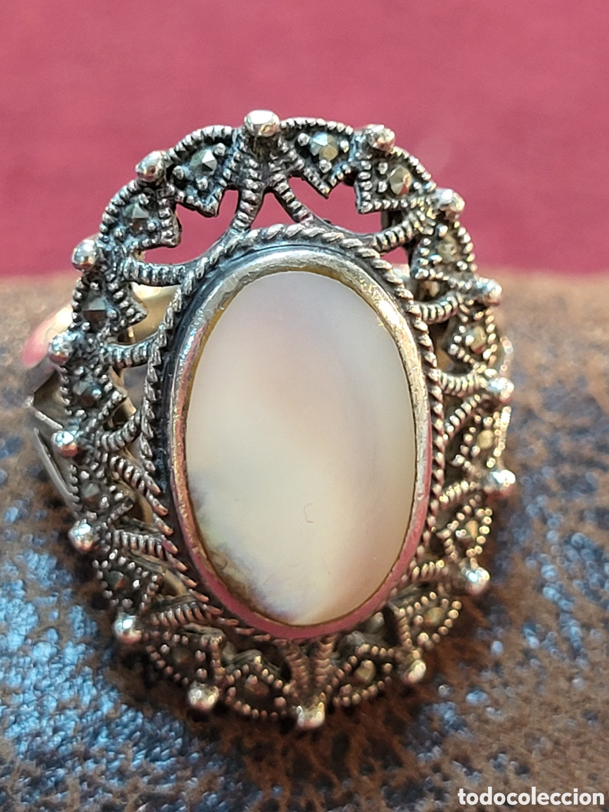 Joyeria: ANTIGUO ANILLO REALIZADO EN PLATA Y MARQUESITAS - Foto 4