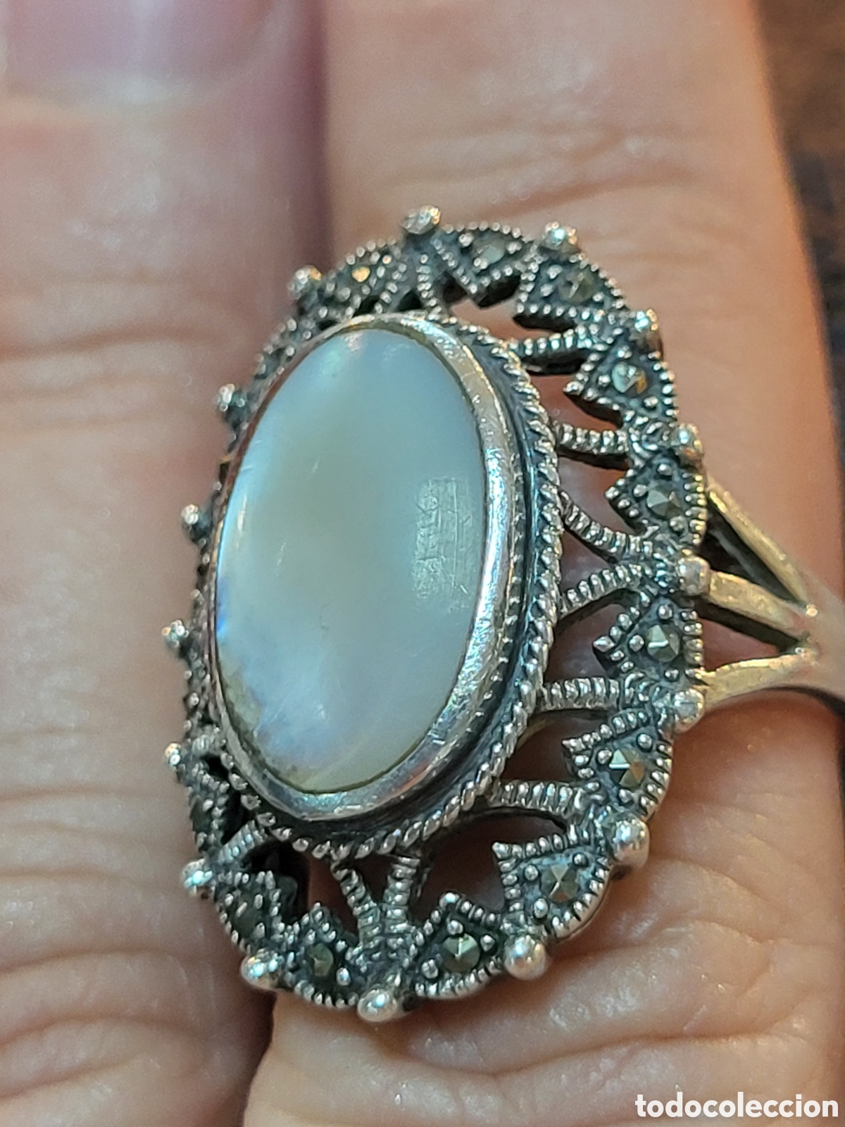 Joyeria: ANTIGUO ANILLO REALIZADO EN PLATA Y MARQUESITAS - Foto 5