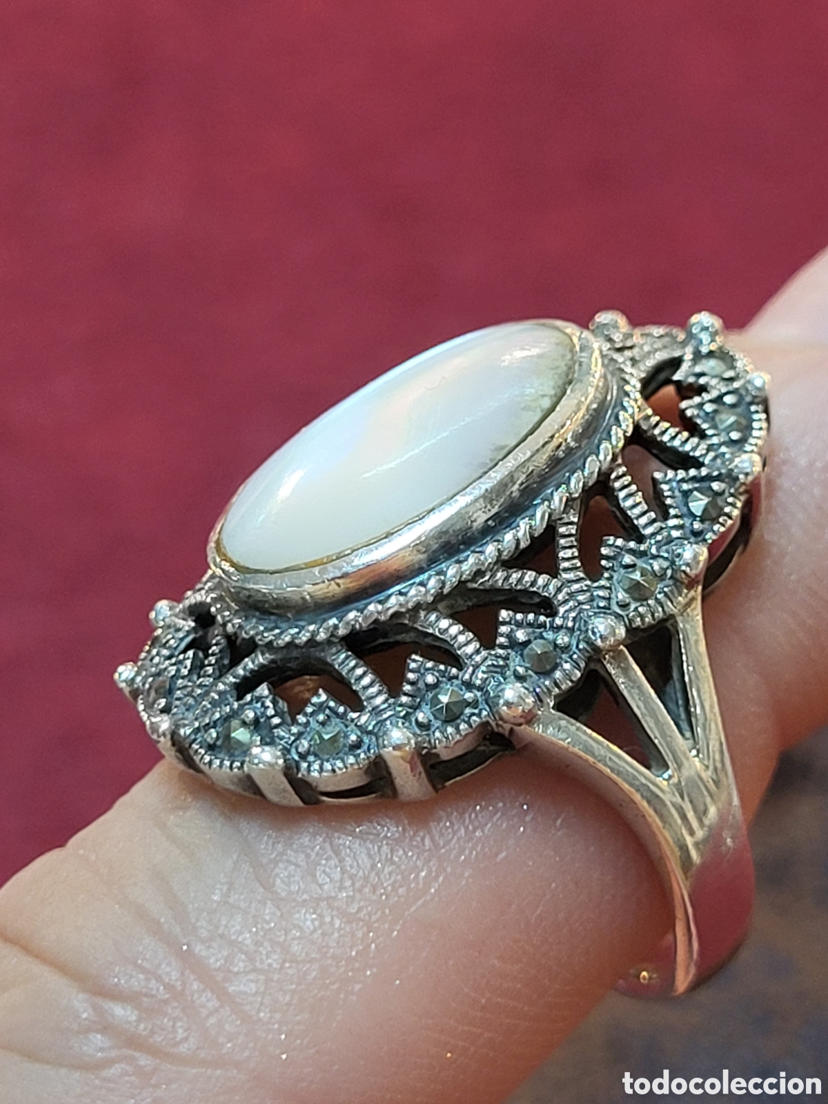 Joyeria: ANTIGUO ANILLO REALIZADO EN PLATA Y MARQUESITAS - Foto 6