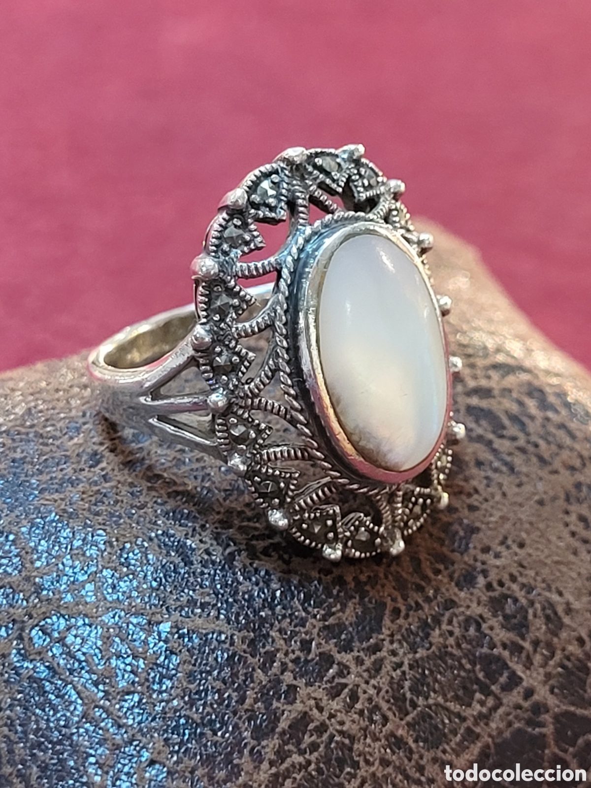 Joyeria: ANTIGUO ANILLO REALIZADO EN PLATA Y MARQUESITAS - Foto 1