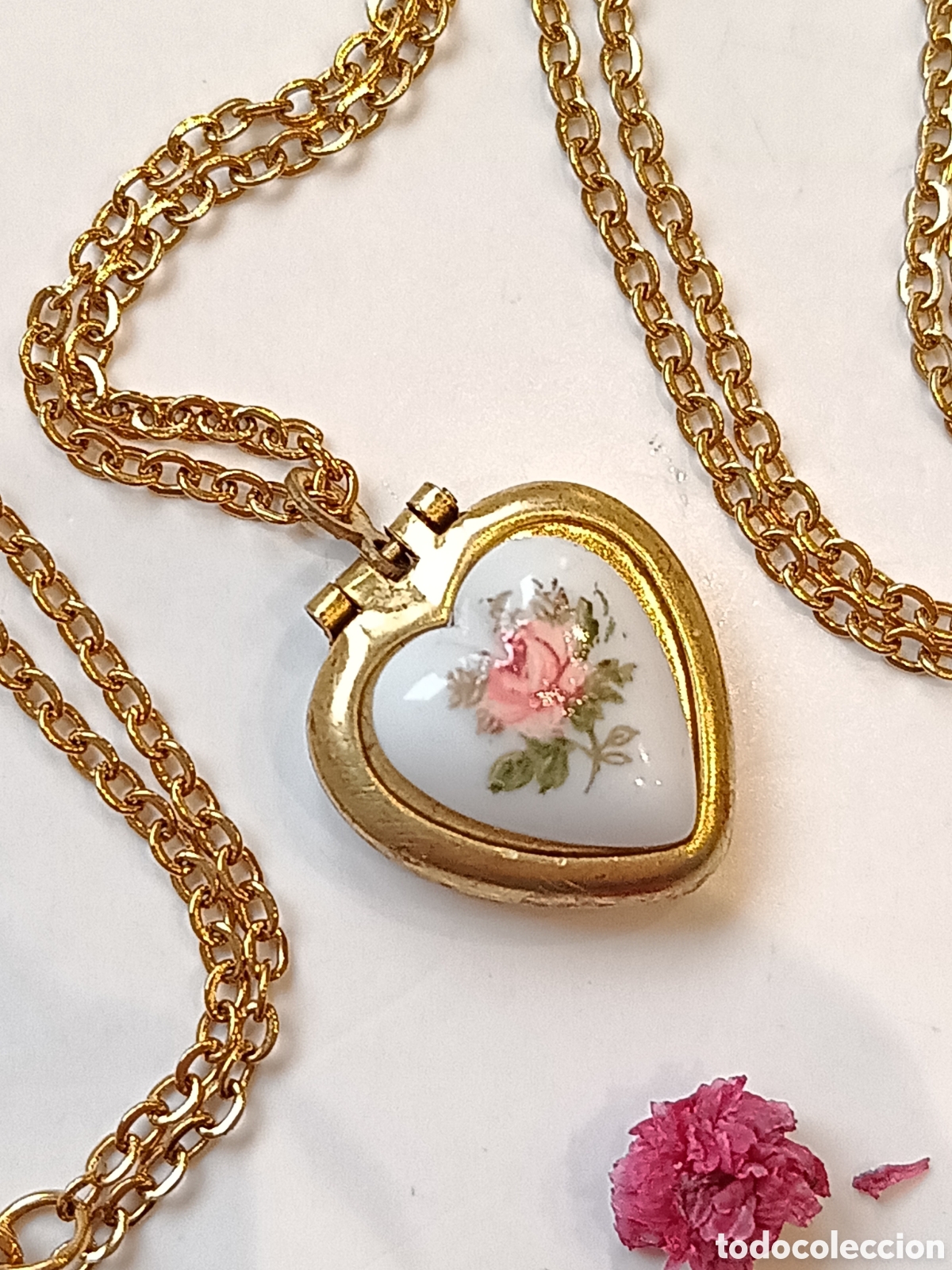Joyeria: ⌛Collar guardapelos a&ntilde;os 70 coraz&oacute;n rosa - Foto 3