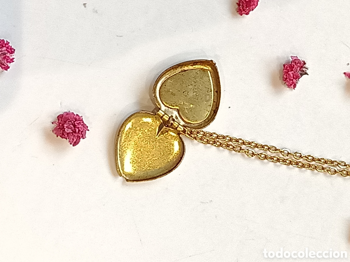Joyeria: ⌛Collar guardapelos a&ntilde;os 70 coraz&oacute;n rosa - Foto 4