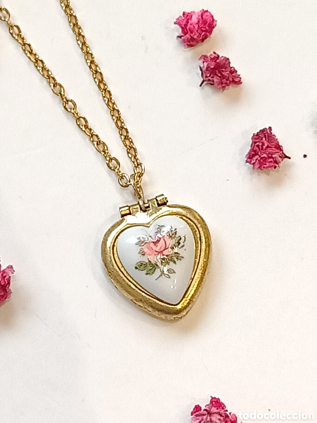 Joyeria: ⌛Collar guardapelos a&ntilde;os 70 coraz&oacute;n rosa - Foto 1