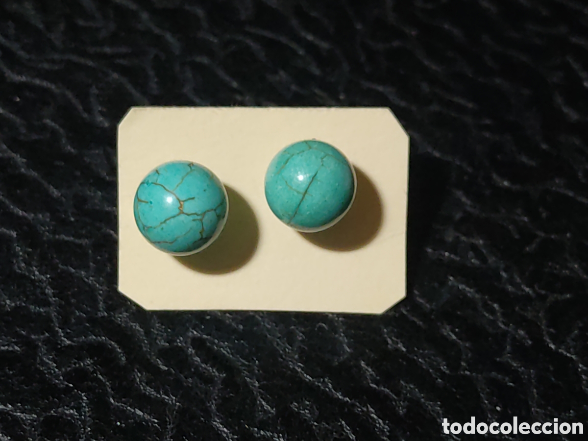 Joyeria: Pendientes bola de turquesa y plata.Vintage. - Foto 1