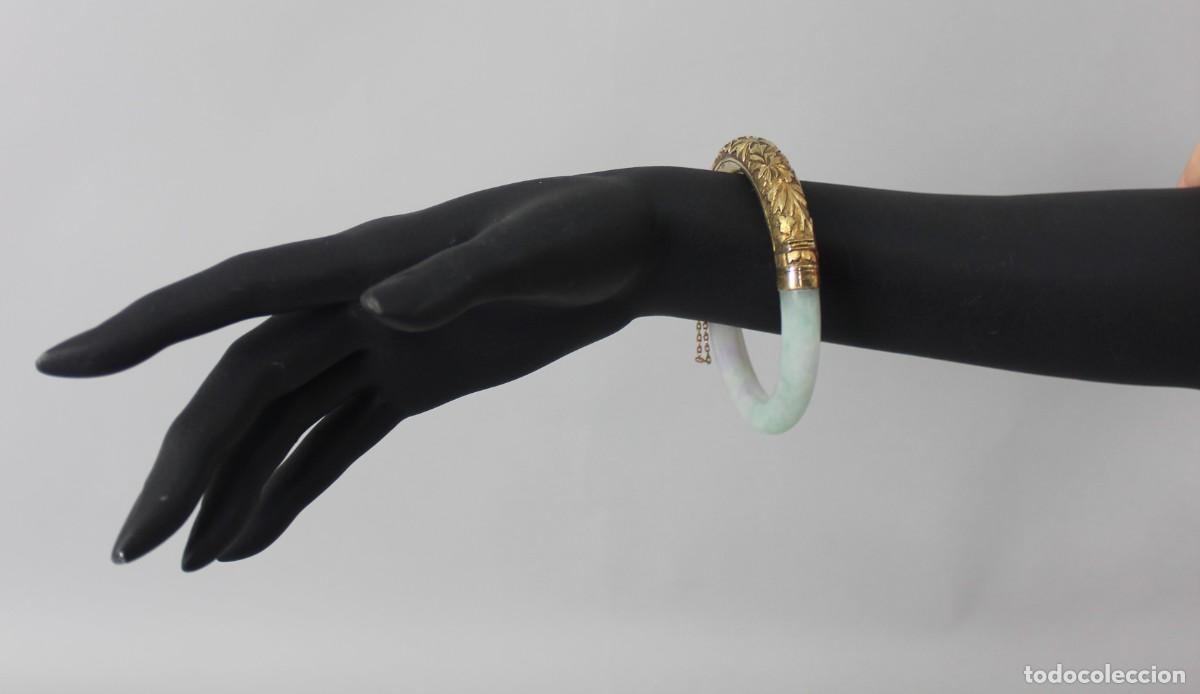 Joyeria: Pulsera brazalete jade y plata siglo XIX - Foto 1