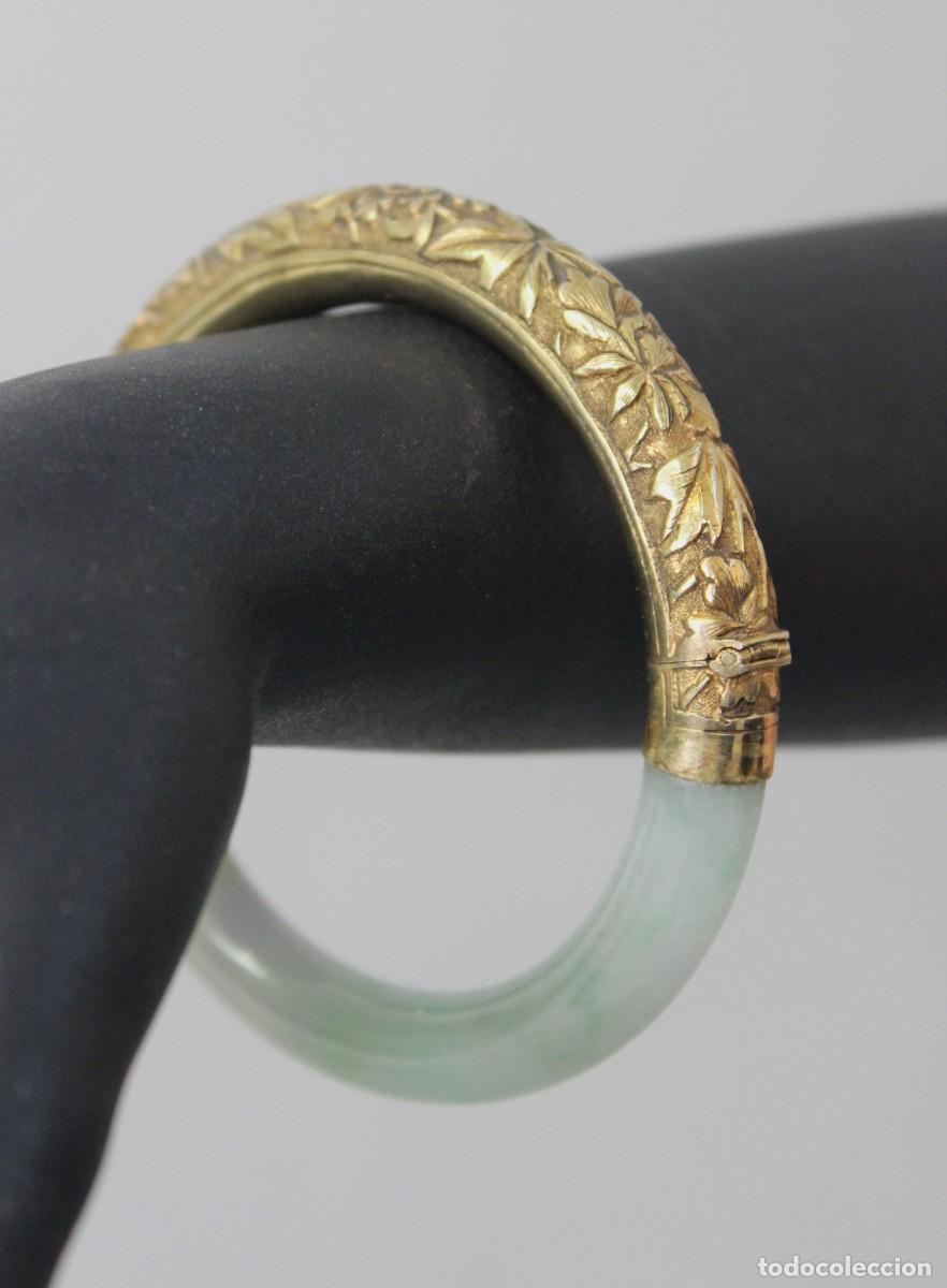 Joyeria: Pulsera brazalete jade y plata siglo XIX - Foto 2