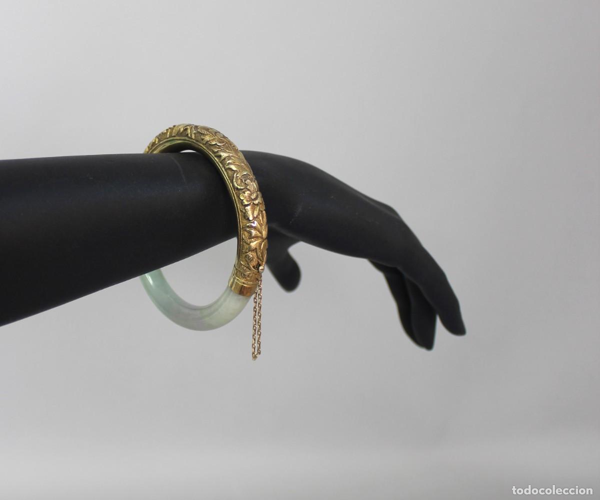 Joyeria: Pulsera brazalete jade y plata siglo XIX - Foto 3