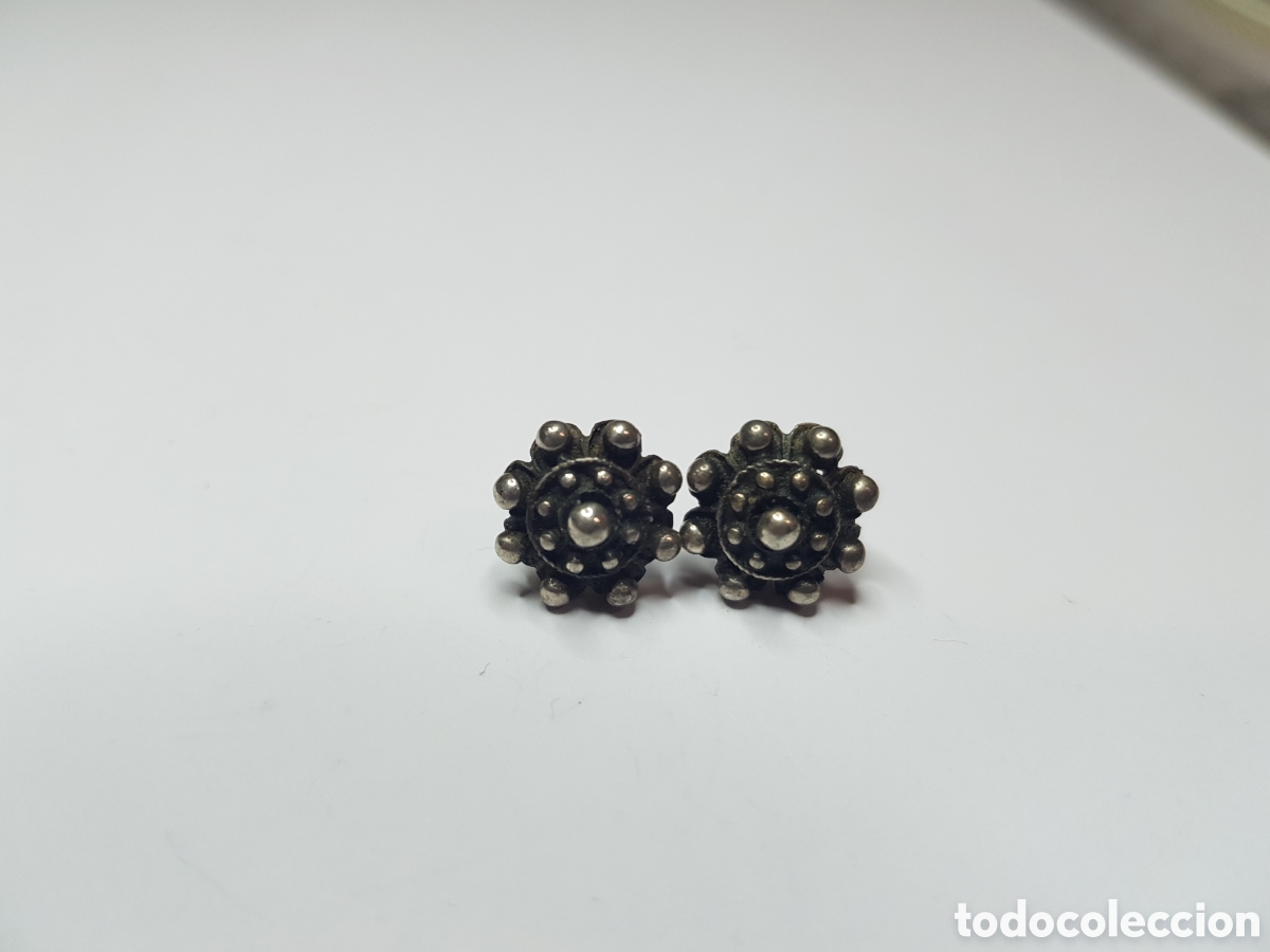 Joyeria: #758 Pendientes bot&oacute;n charro plata de ley 925 1cm - Foto 1