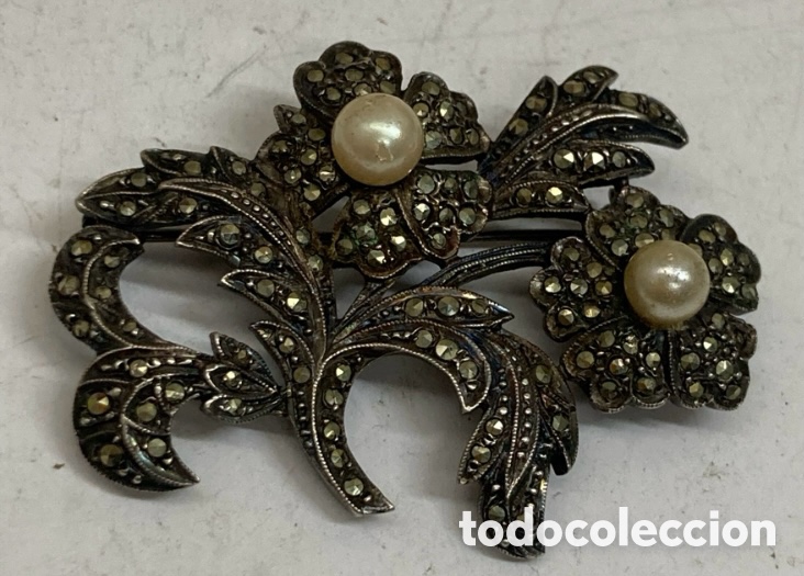 Joyeria: Broche antiguo en Plata con marquesitas y perla/B49 - Foto 1