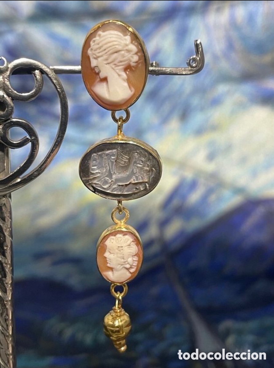 Joyeria: Pendientes camafeos plata ba&ntilde;o oro - Foto 2