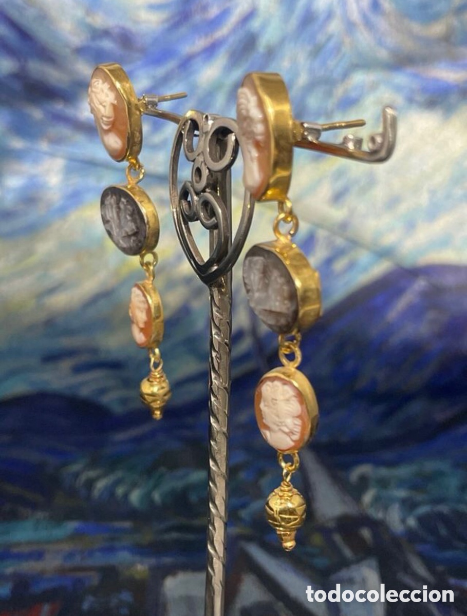 Joyeria: Pendientes camafeos plata ba&ntilde;o oro - Foto 3
