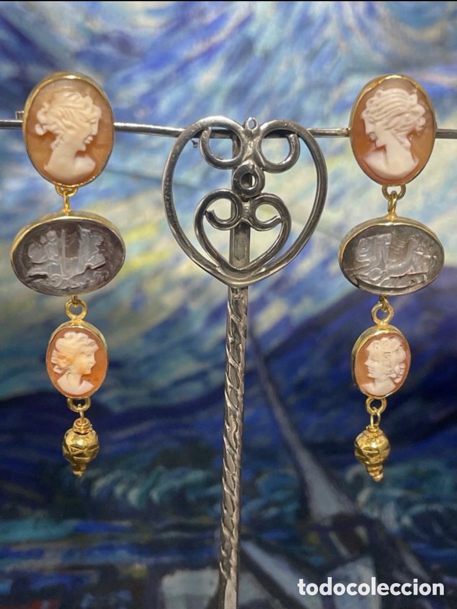 Joyeria: Pendientes camafeos plata ba&ntilde;o oro - Foto 1