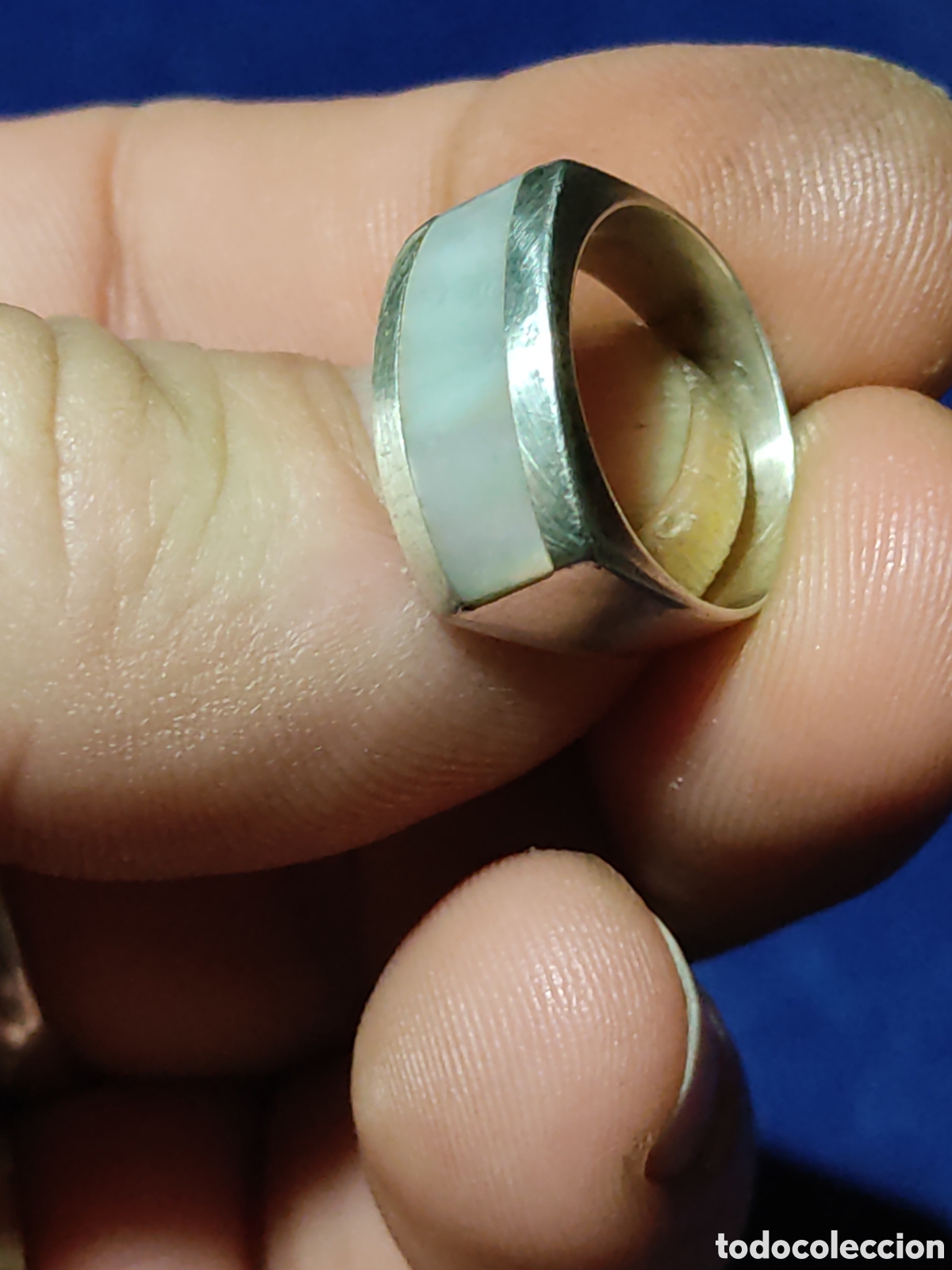 Joyeria: Anillo de plata contrastada y n&aacute;car.Vintage. - Foto 4