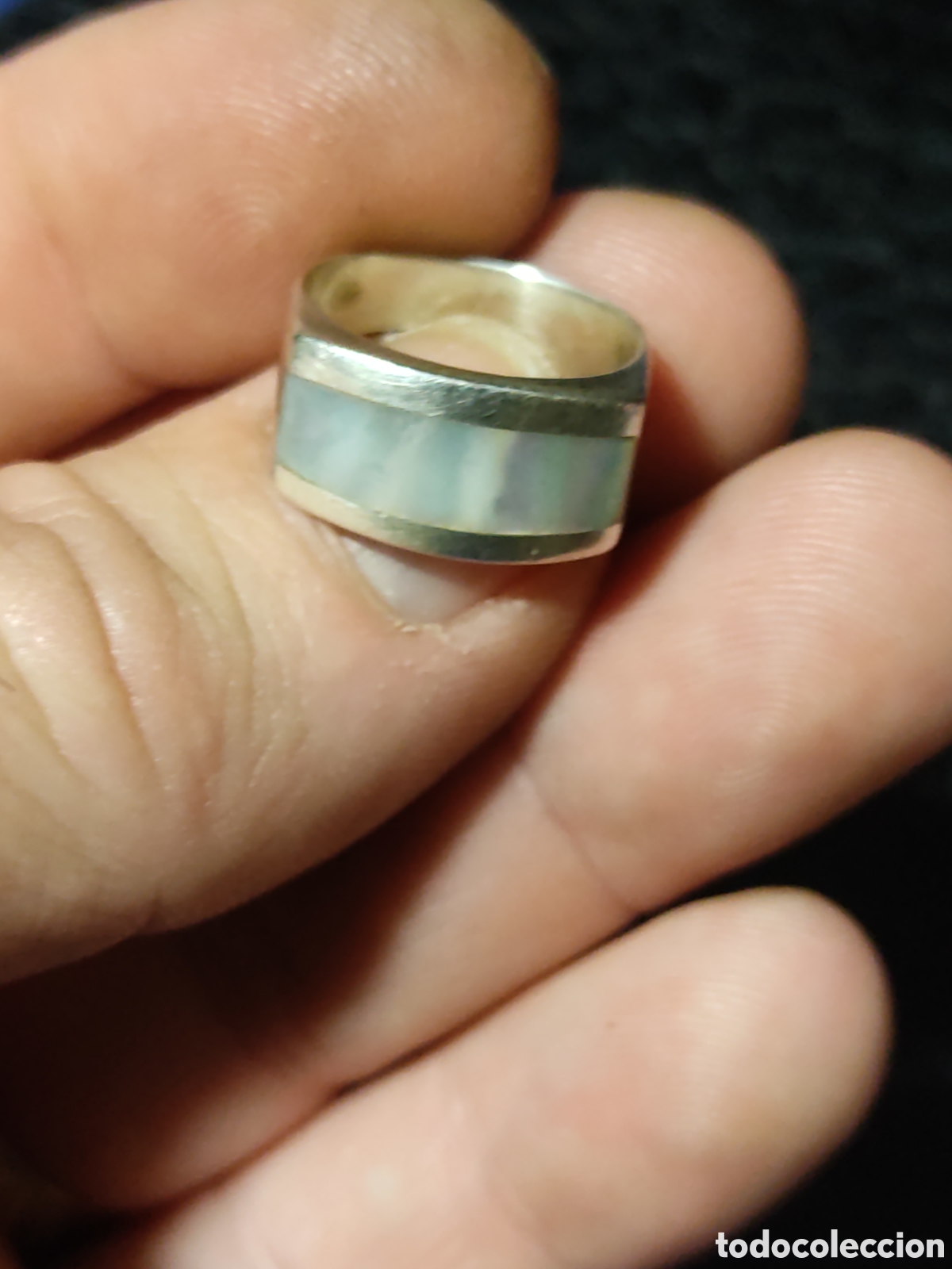 Joyeria: Anillo de plata contrastada y n&aacute;car.Vintage. - Foto 5