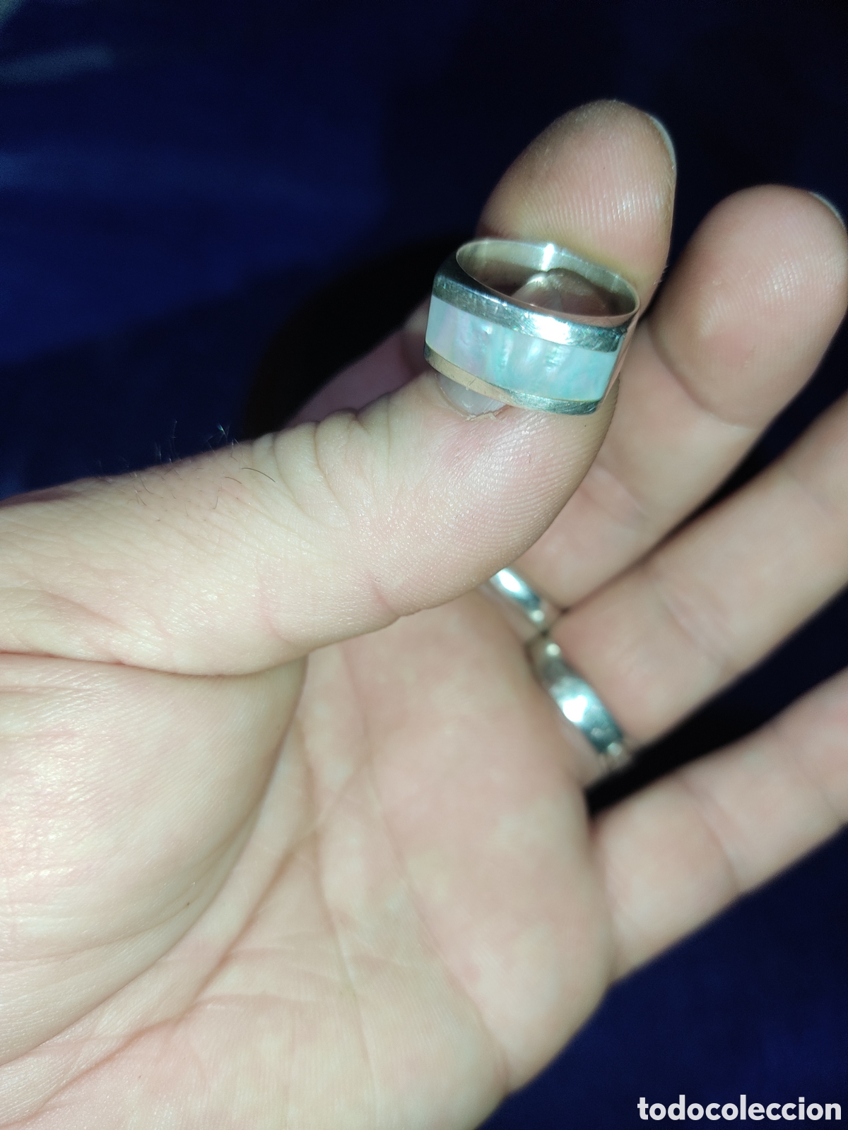 Joyeria: Anillo de plata contrastada y n&aacute;car.Vintage. - Foto 8