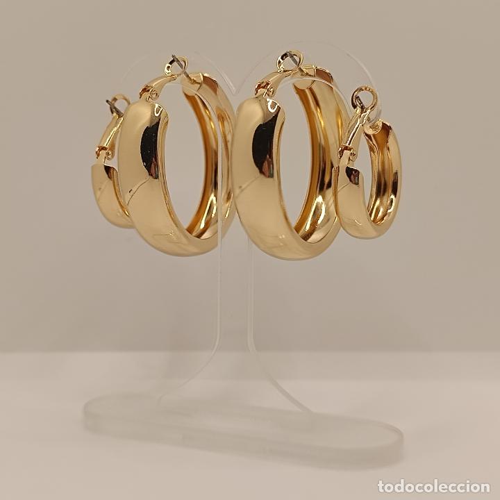 Joyeria: Lote de dos pares de elegantes y sofisticados pendientes de aro con ba&ntilde;o de oro. - Foto 4