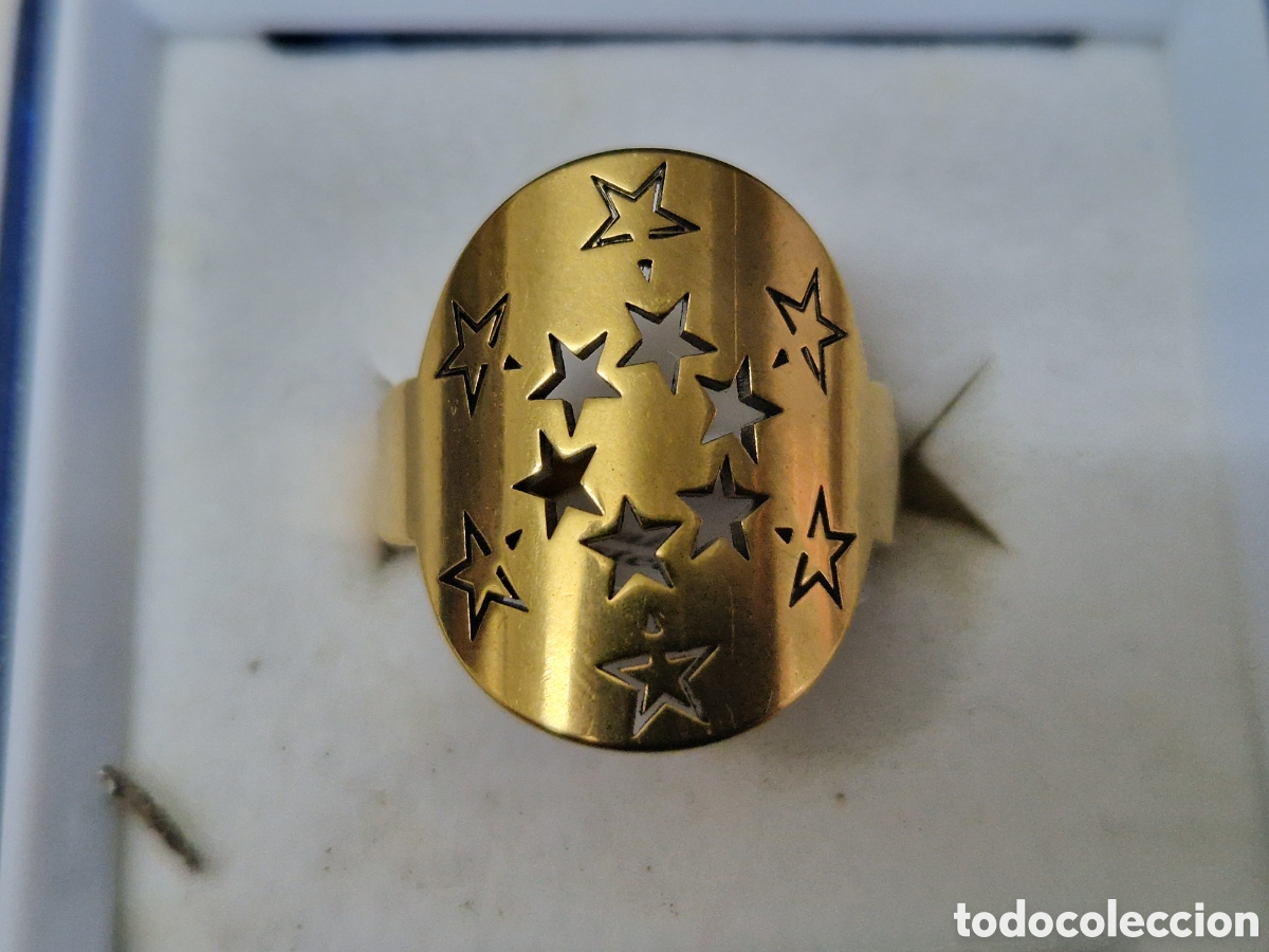 Joyeria: ANILLO DE ACERO CON BA&Ntilde;O DE ORO 18K NUEVO - Foto 1