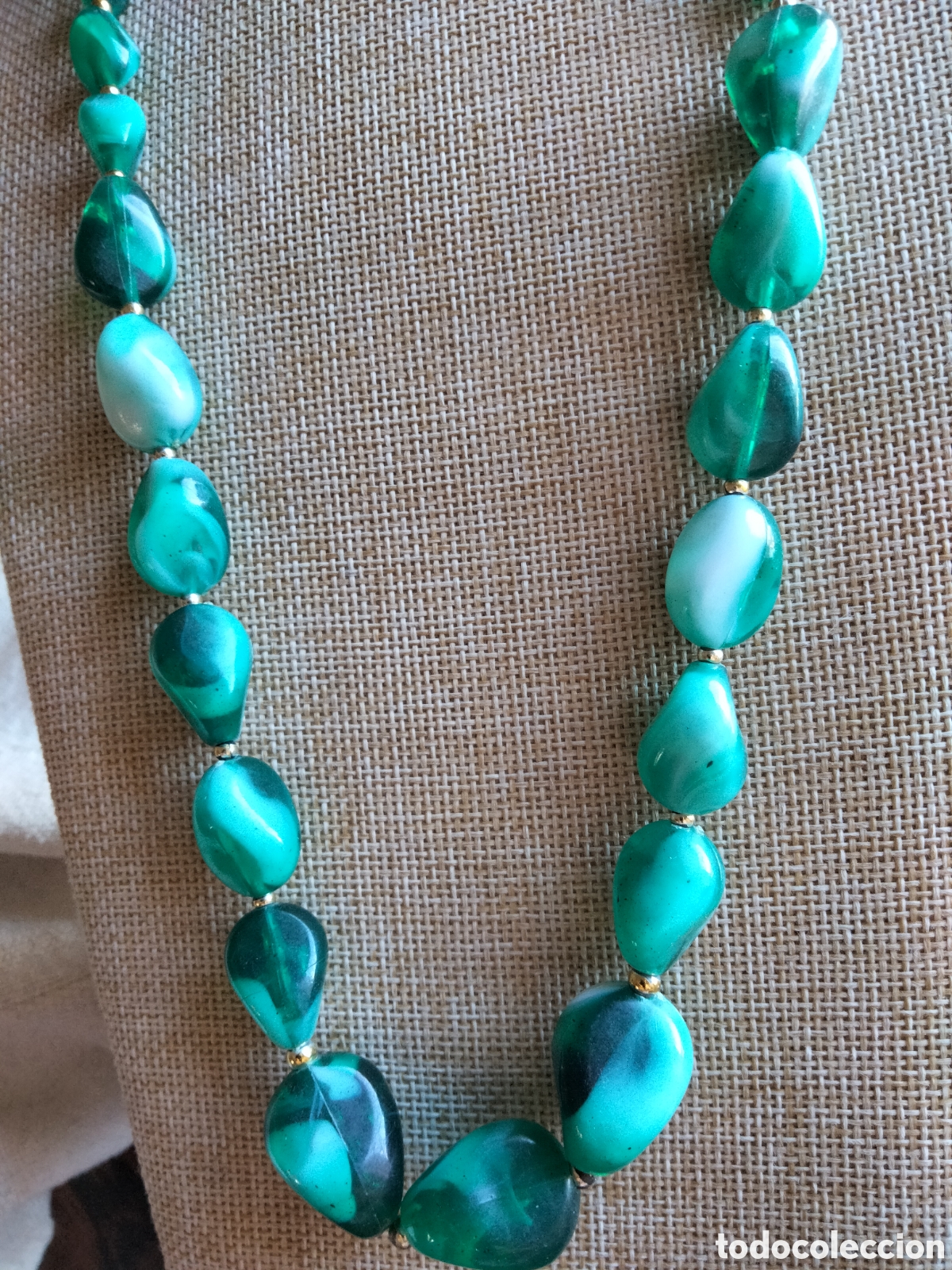 Joyeria: Collar vintage de lucite s&iacute;mil &aacute;mbar verde - Foto 2