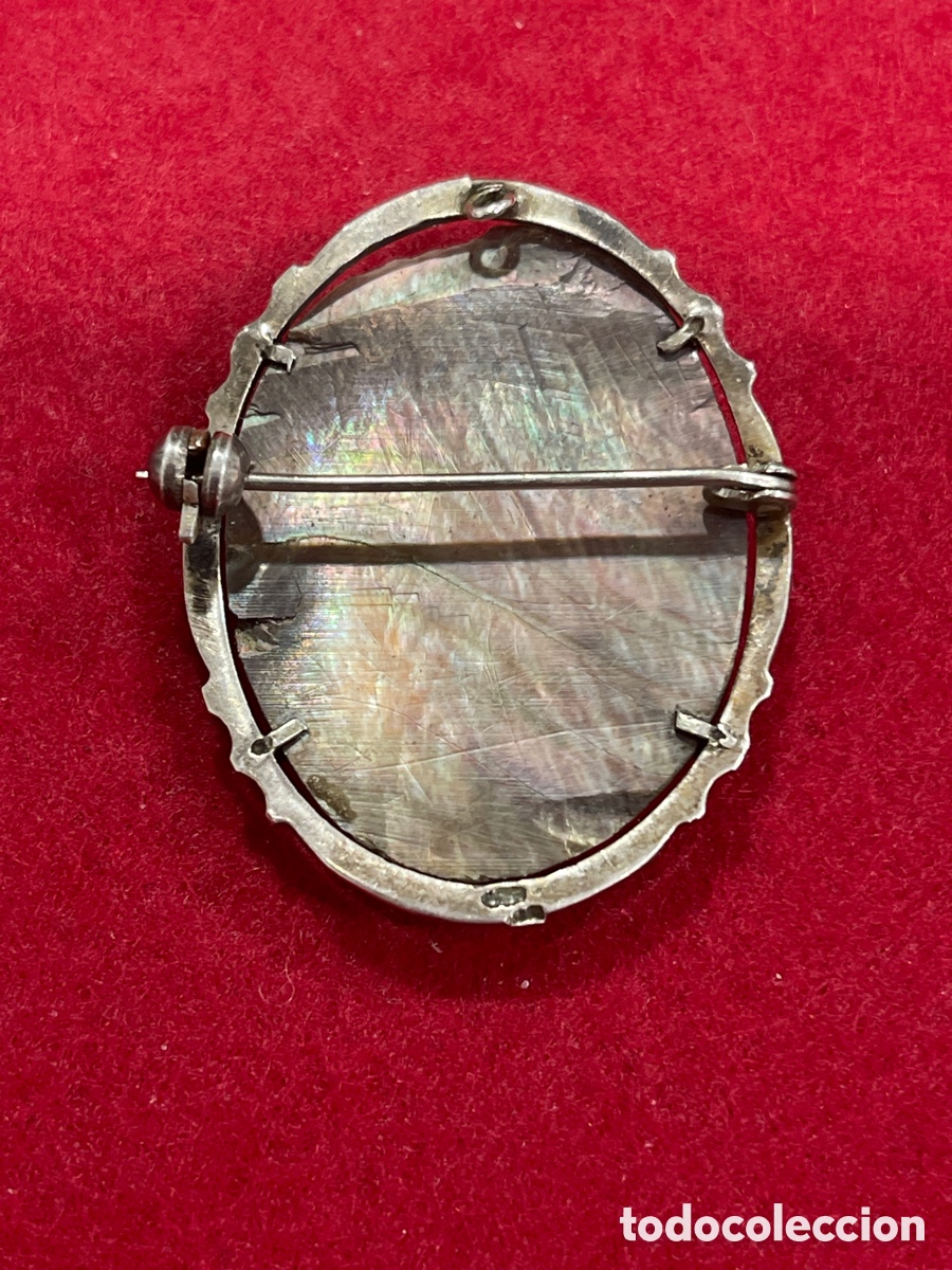 Joyeria: Antiguo broche camafeo en concha de n&aacute;car y plata. - Foto 2