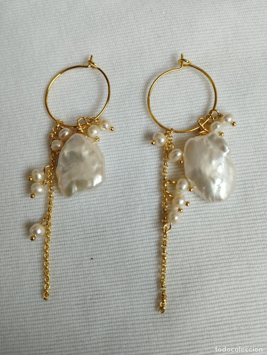 Joyeria: Pendientes de perlas barrocas naturales ba&ntilde;o oro - Foto 1