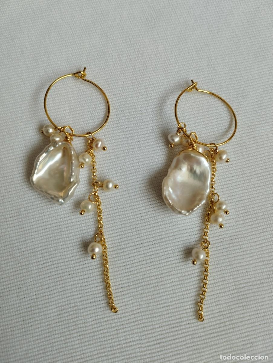 Joyeria: Pendientes de perlas barrocas naturales ba&ntilde;o oro - Foto 2