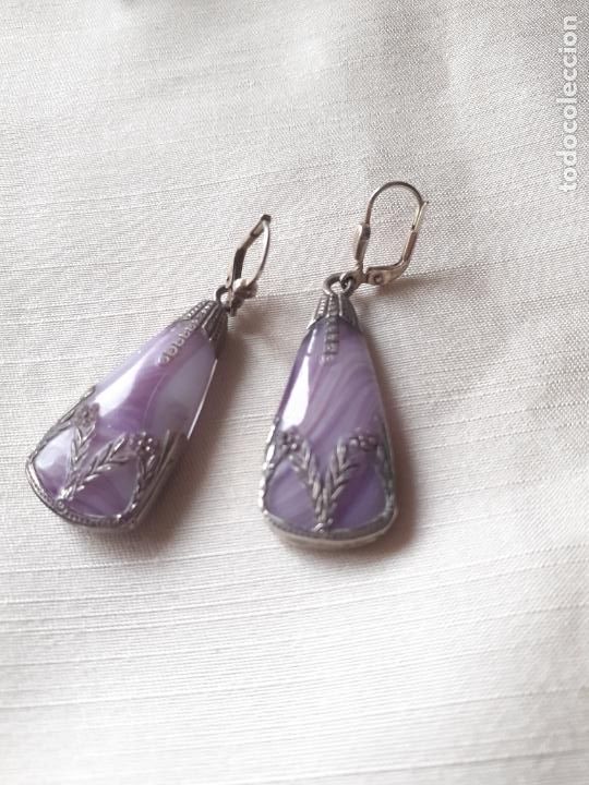 Joyeria: Pendientes plata ,agata lila. - Foto 1