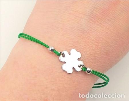 Joyeria: Pulsera tr&eacute;bol, cord&oacute;n seda, plata - Foto 1