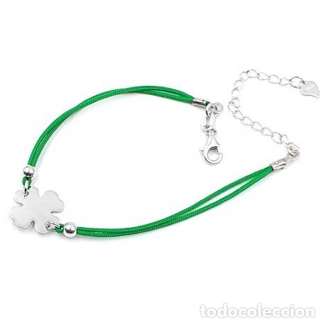 Joyeria: Pulsera tr&eacute;bol, cord&oacute;n seda, plata - Foto 2