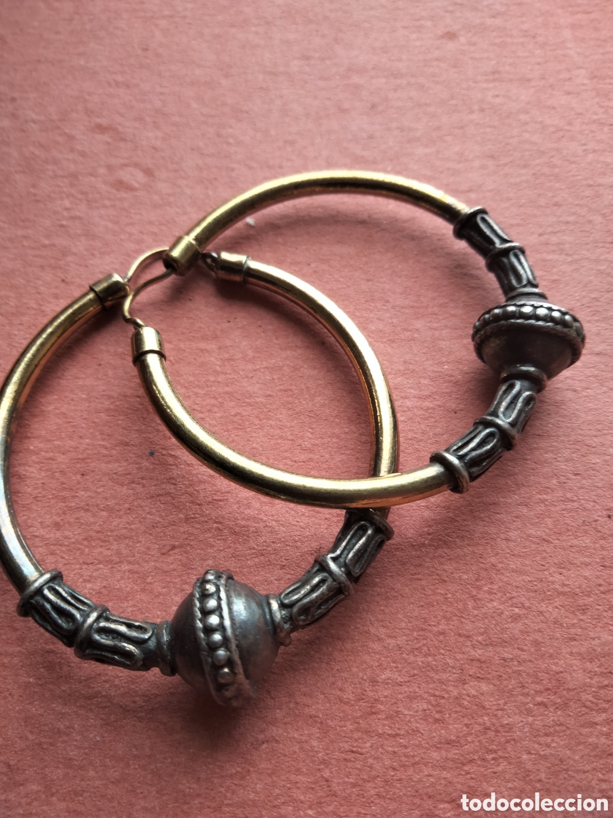 Joyeria: Pendientes de aro con estilo etnico en plata dorada circulares - Foto 3
