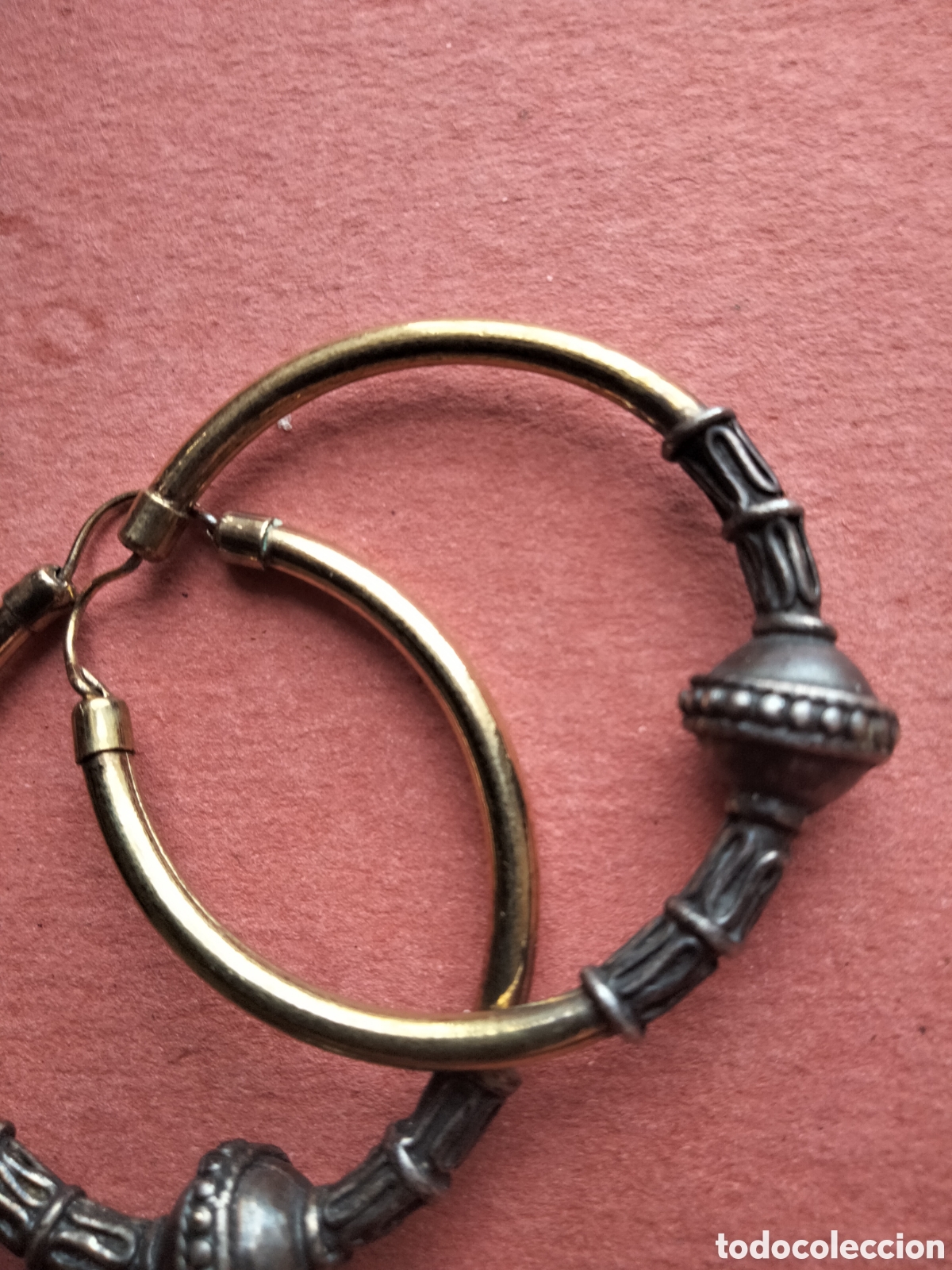 Joyeria: Pendientes de aro con estilo etnico en plata dorada circulares - Foto 2