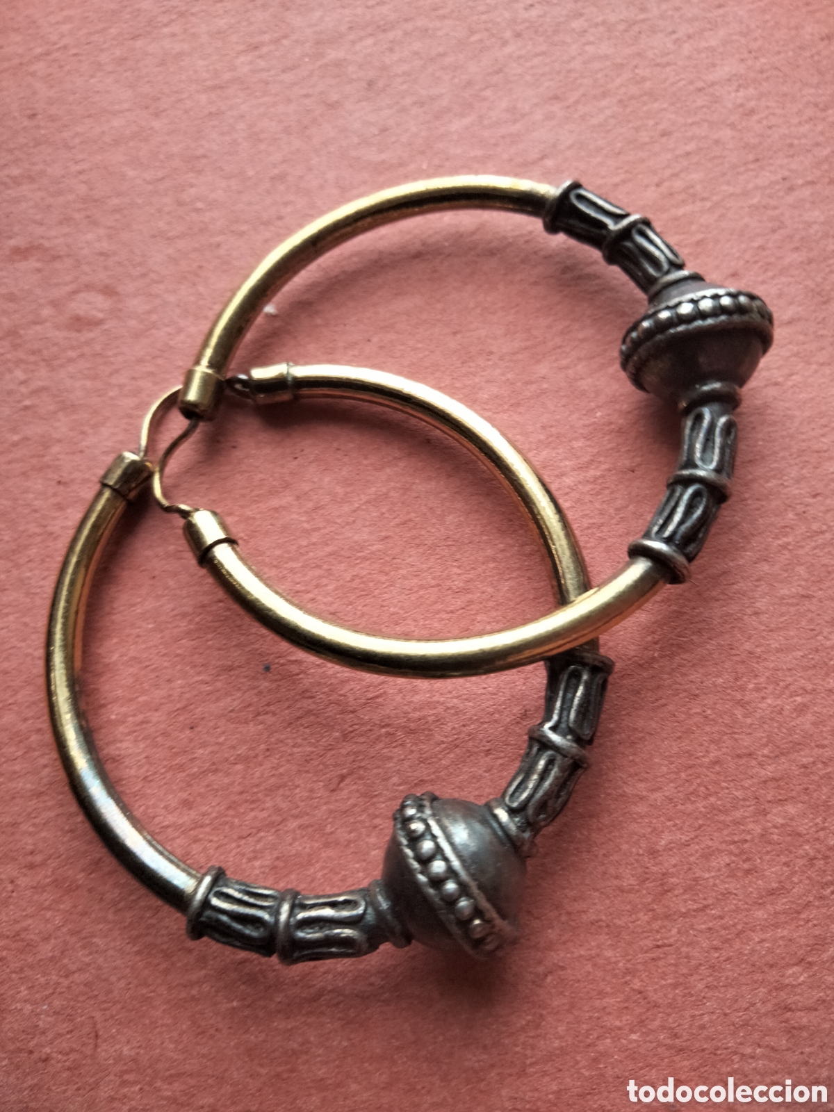 Joyeria: Pendientes de aro con estilo etnico en plata dorada circulares - Foto 1