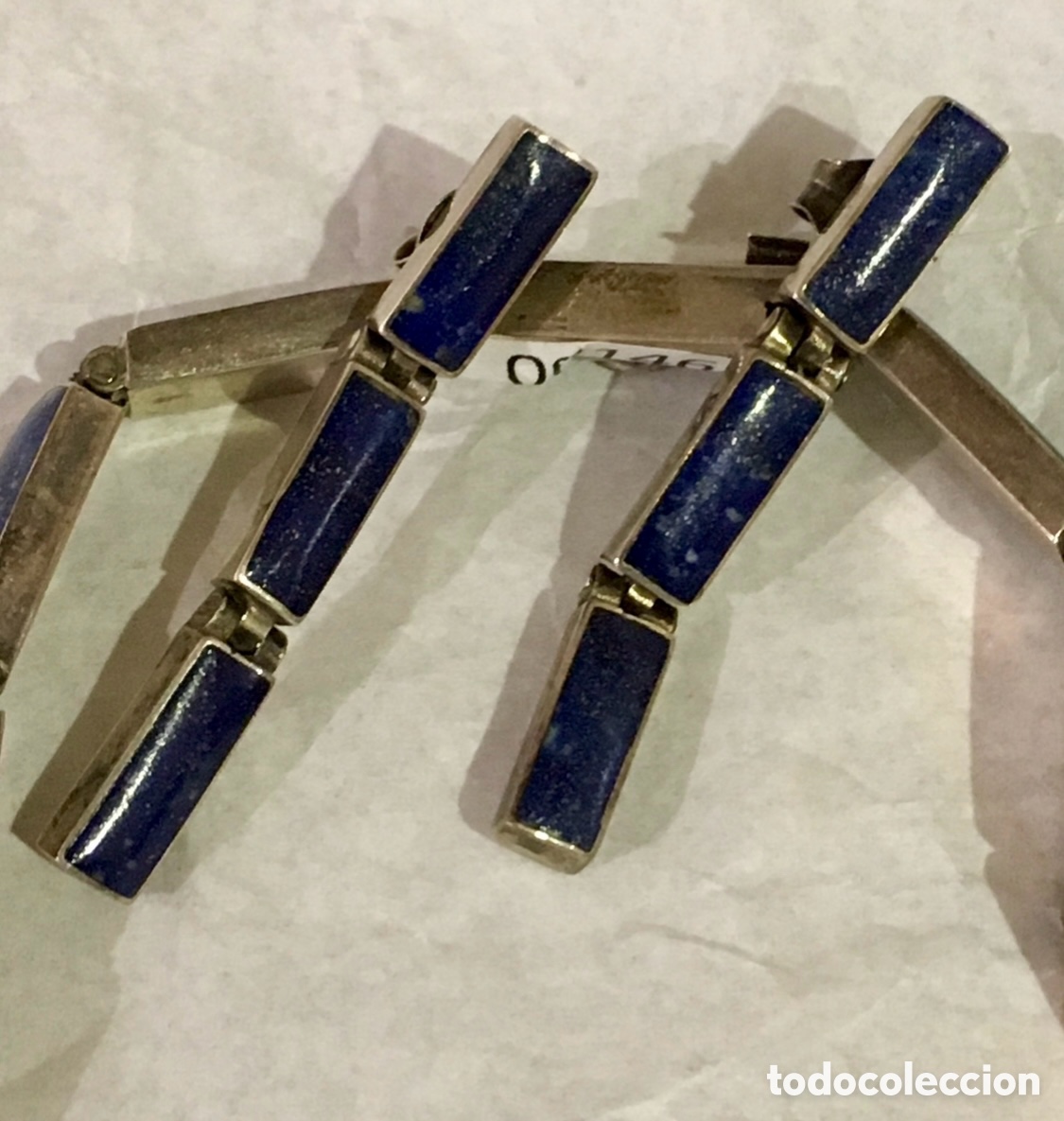 Joyeria: Gargantilla y pendientes. Art Deco. Plata y lapisl&aacute;zuli. - Foto 2