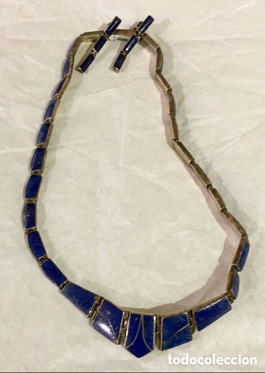Joyeria: Gargantilla y pendientes. Art Deco. Plata y lapisl&aacute;zuli. - Foto 1