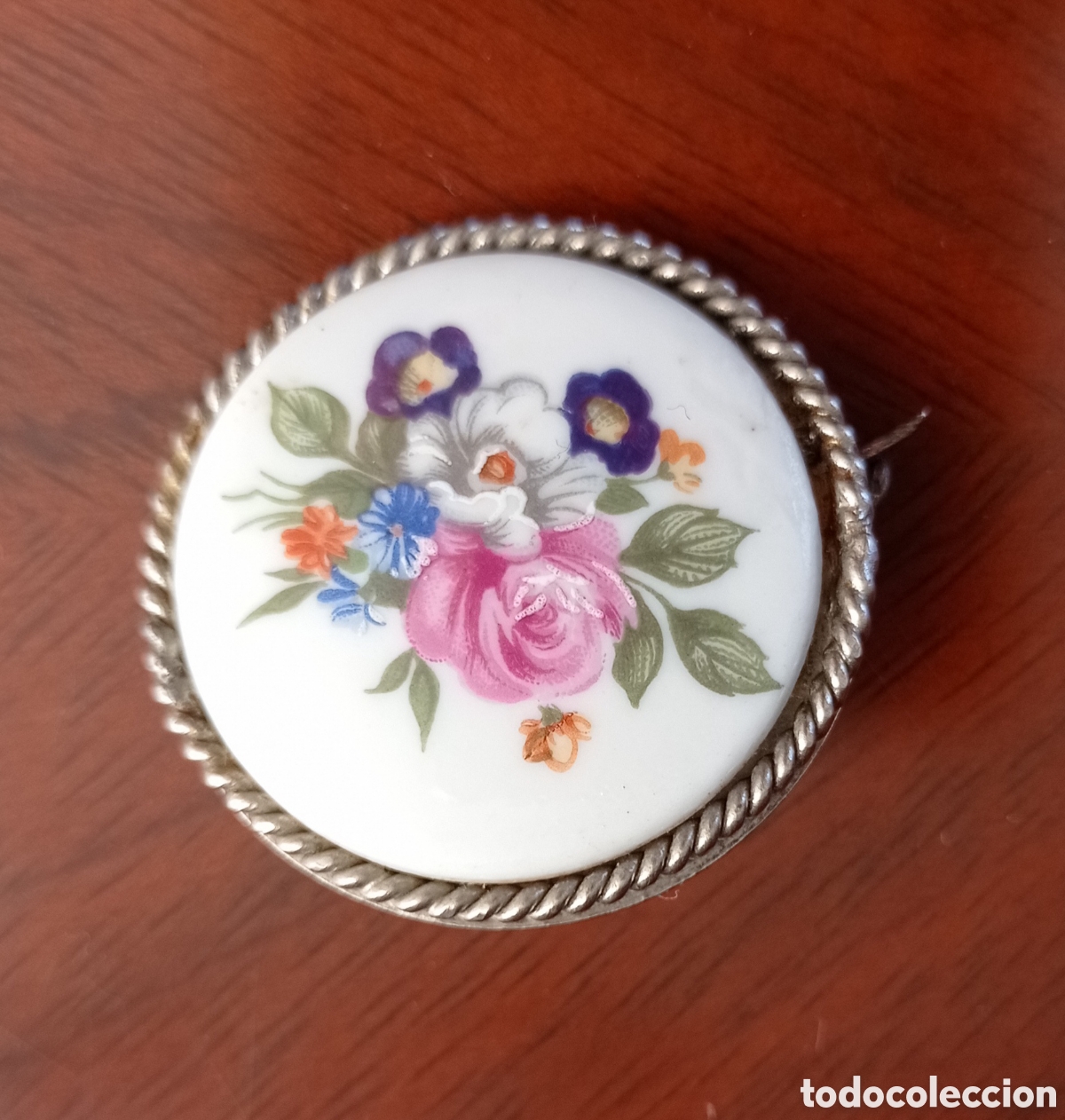 Joyeria: ⚜️ANTIGUO BROCHE DE PORCELANA PINTADA - Foto 3