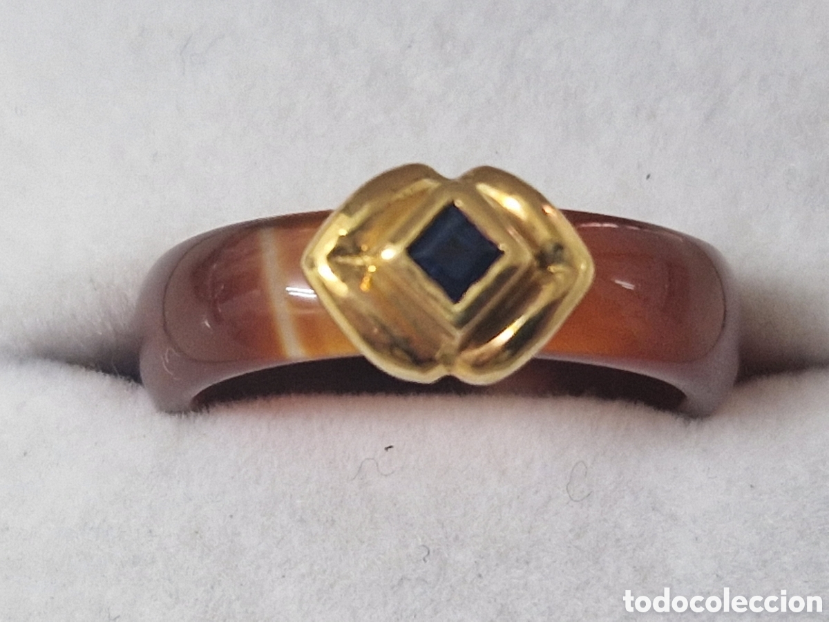 Joyeria: ANILLO DE ORO 18 K CON AGATA Y ZAFIRO - Foto 1