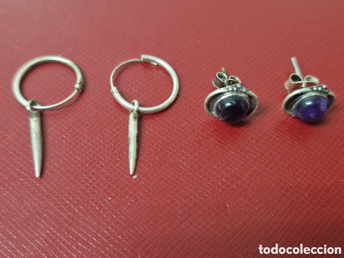 Joyeria: 2 PARES DE PENDIENTES DE PLATA NUEVOS - Foto 2