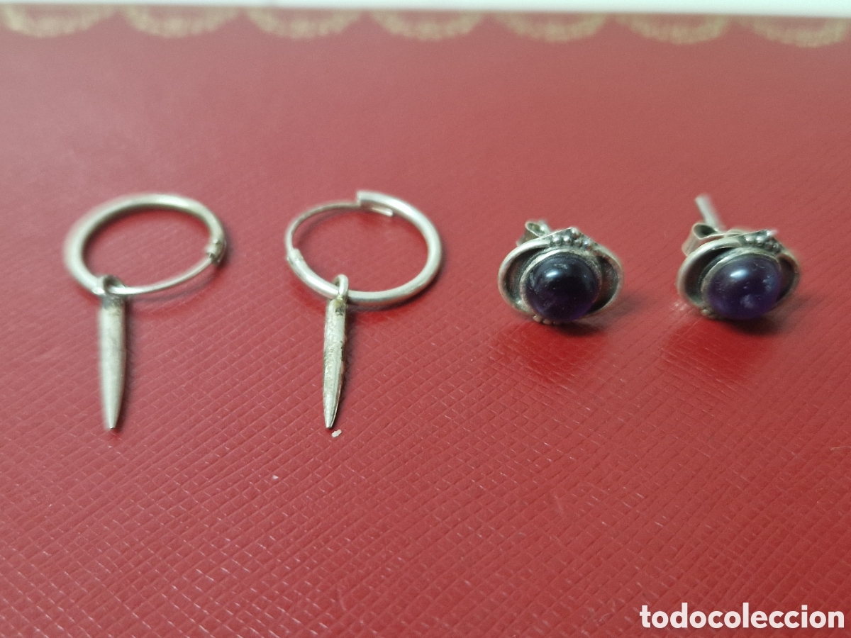 Joyeria: 2 PARES DE PENDIENTES DE PLATA NUEVOS - Foto 1