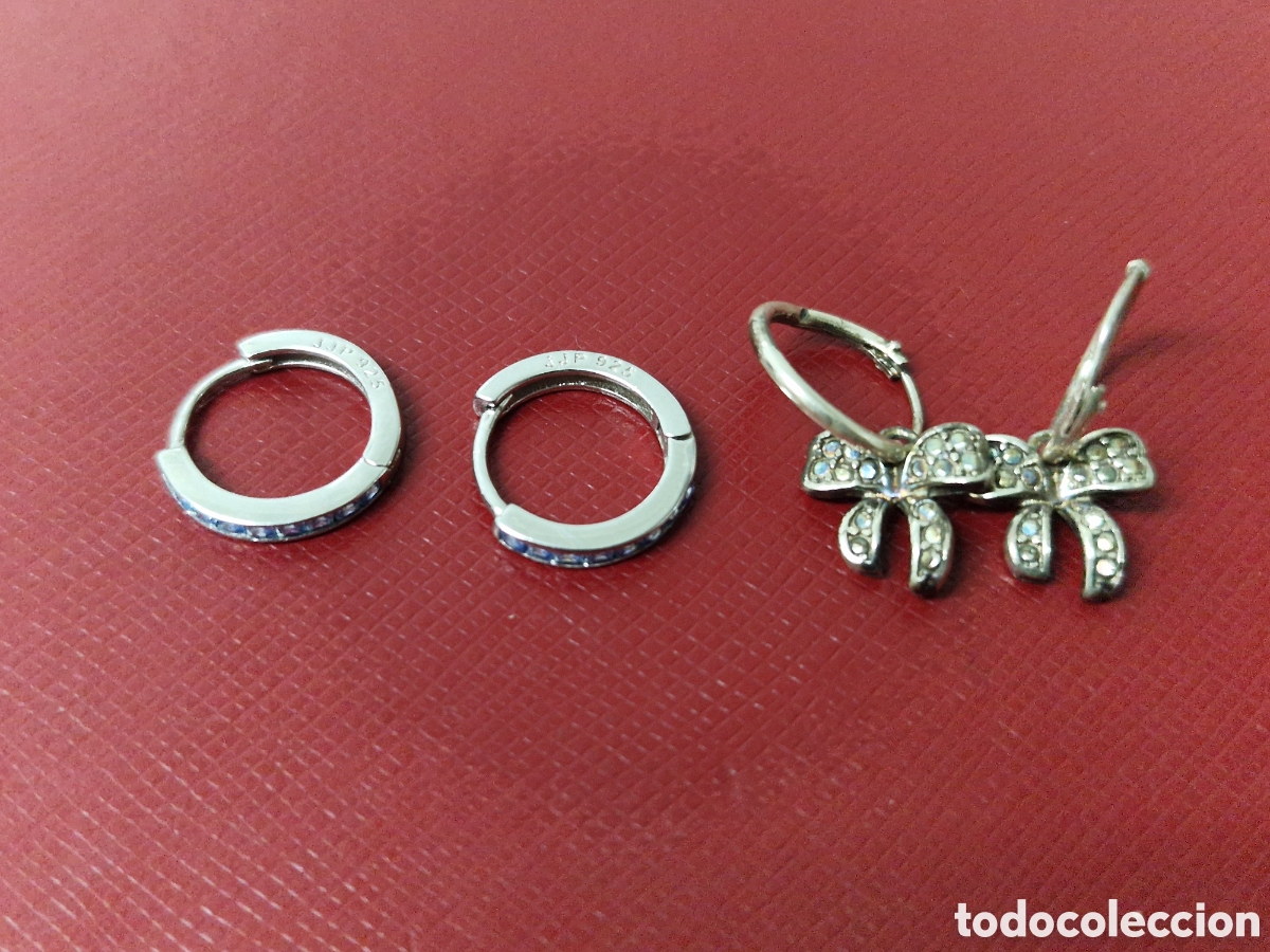 Joyeria: 2 PARES DE PENDIENTES DE PLATA - Foto 1