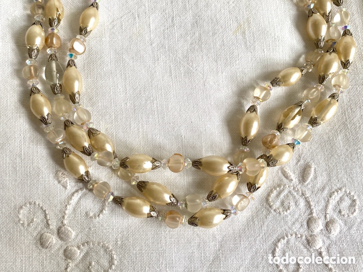 Joyeria: Antiguo collar de cristales triple vuelta - Foto 2