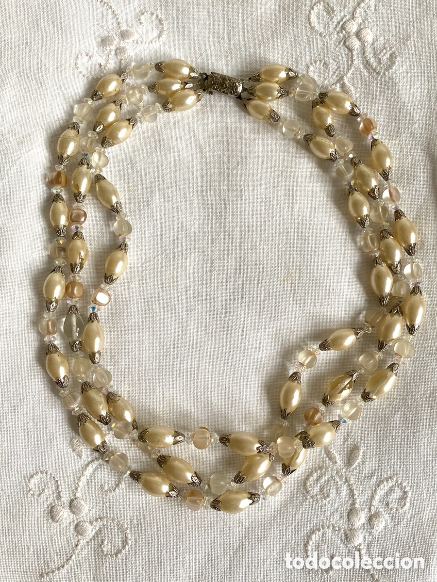 Joyeria: Antiguo collar de cristales triple vuelta - Foto 1