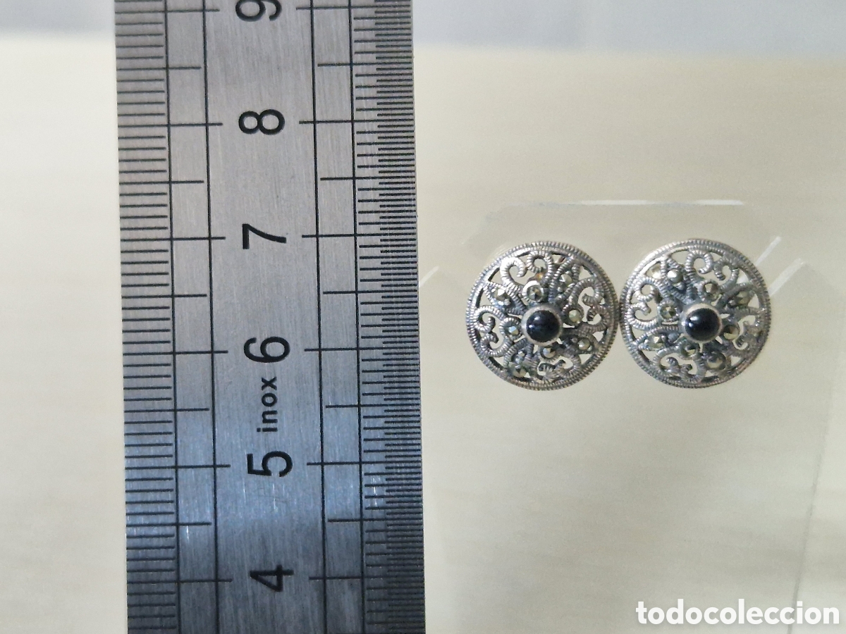 Joyeria: PENDIENTES DE PLATA CON ONIX Y MARCASITAS - Foto 3