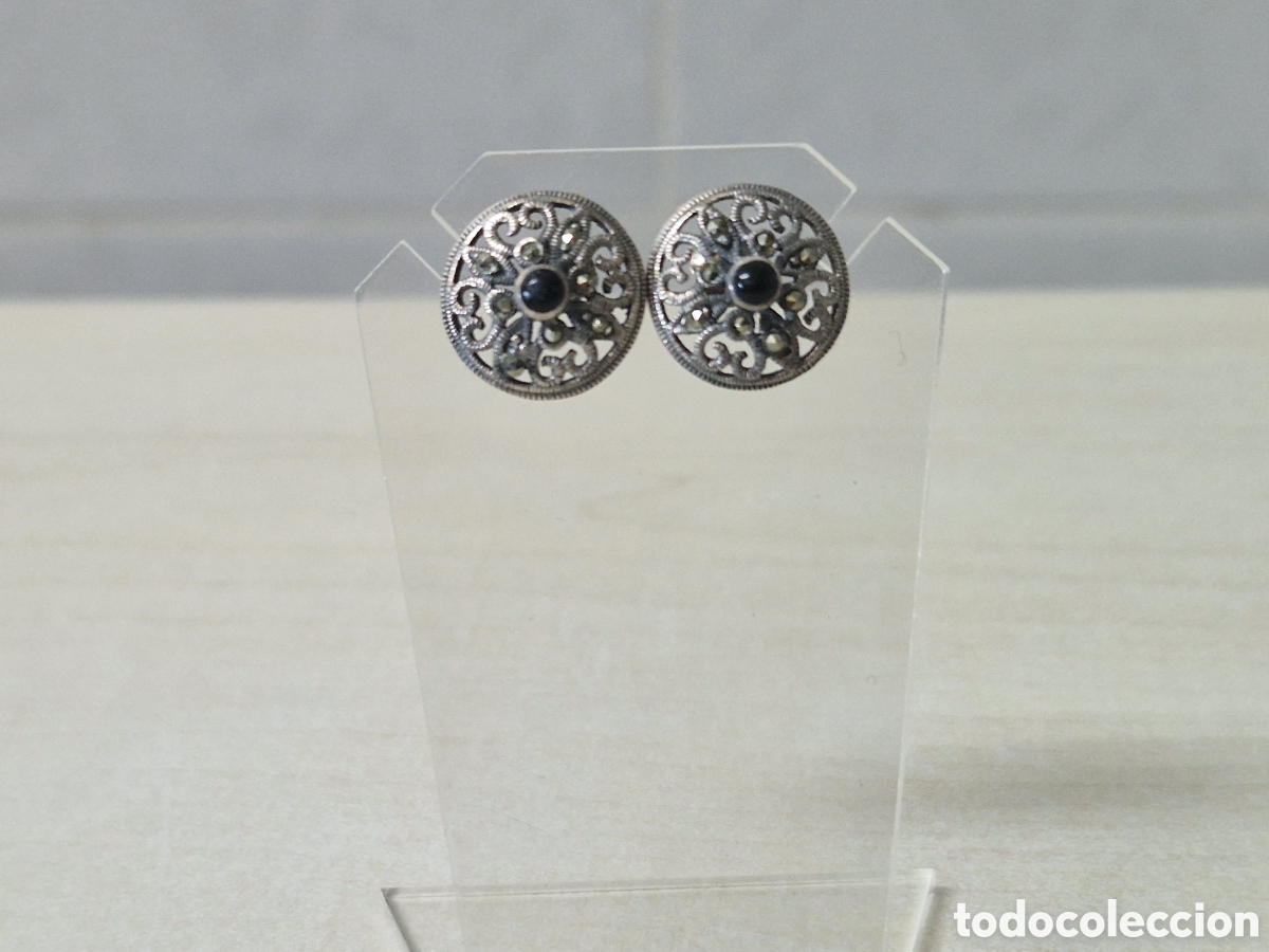 Joyeria: PENDIENTES DE PLATA CON ONIX Y MARCASITAS - Foto 4