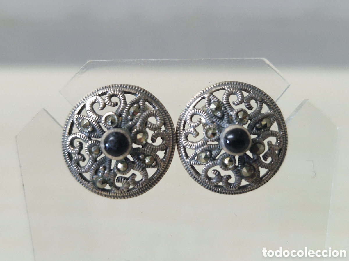 Joyeria: PENDIENTES DE PLATA CON ONIX Y MARCASITAS - Foto 1