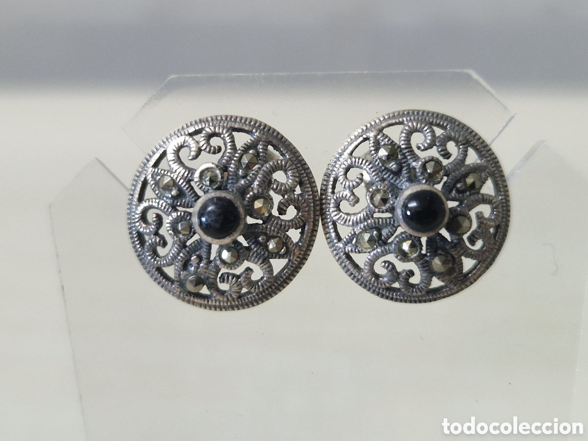 Joyeria: PENDIENTES DE PLATA CON ONIX Y MARCASITAS - Foto 6