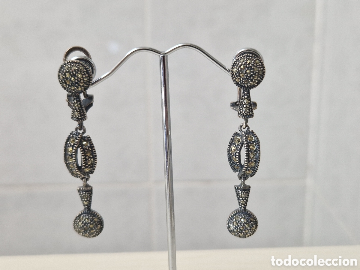 Joyeria: PENDIENTES LARGOS PLATA Y MARCASITAS NUEVOS - Foto 1