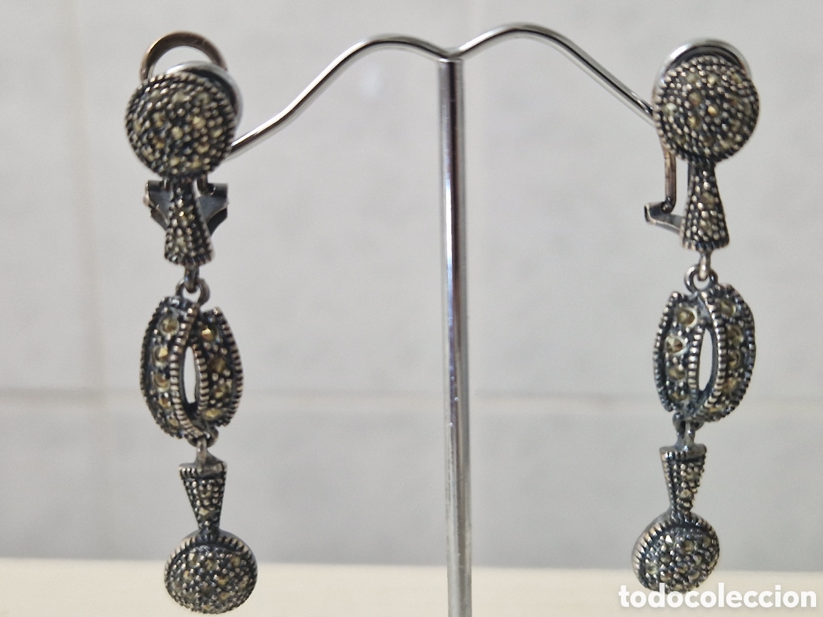 Joyeria: PENDIENTES LARGOS PLATA Y MARCASITAS NUEVOS - Foto 2