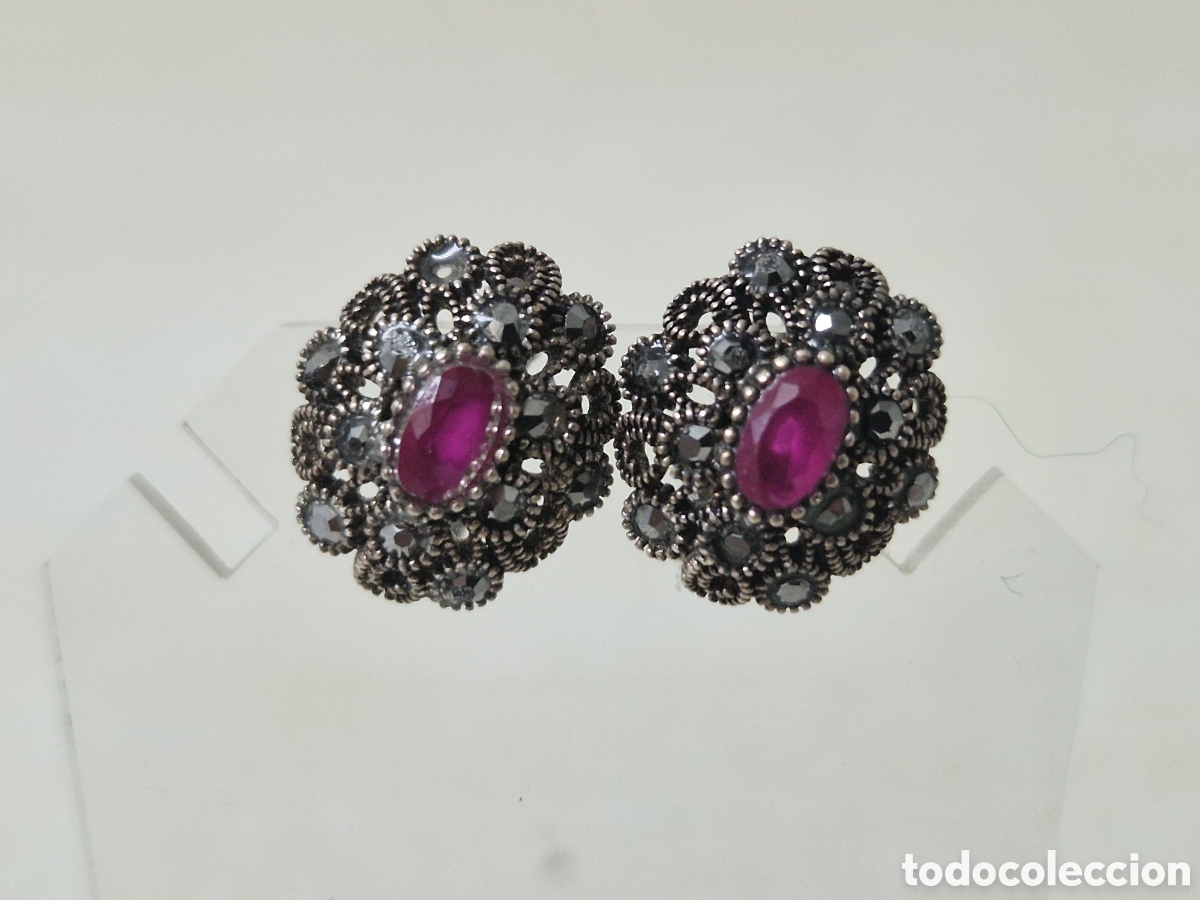 Joyeria: PENDIENTES DE PLATA DE LEY Y RUBI NATUTAL NUEVOS - Foto 1